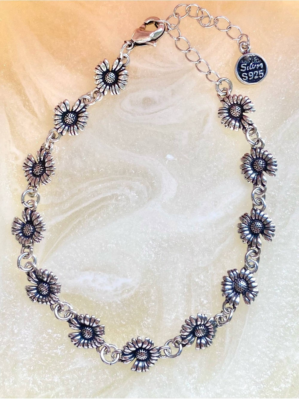 Sterling Silver Sunflower Chain Bracelet - Silver